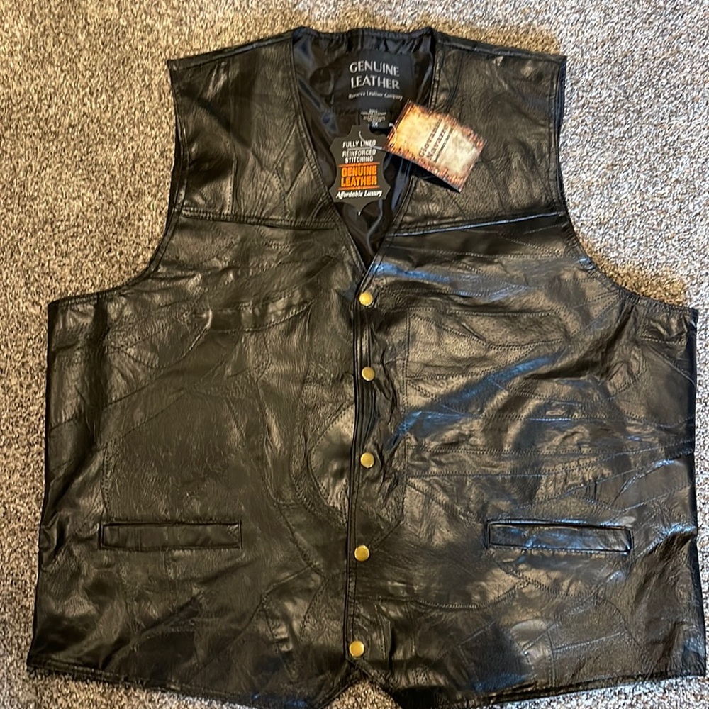 Genuine Black Leather Mens Vest Size 3XL Navarre Leather Co. NWT